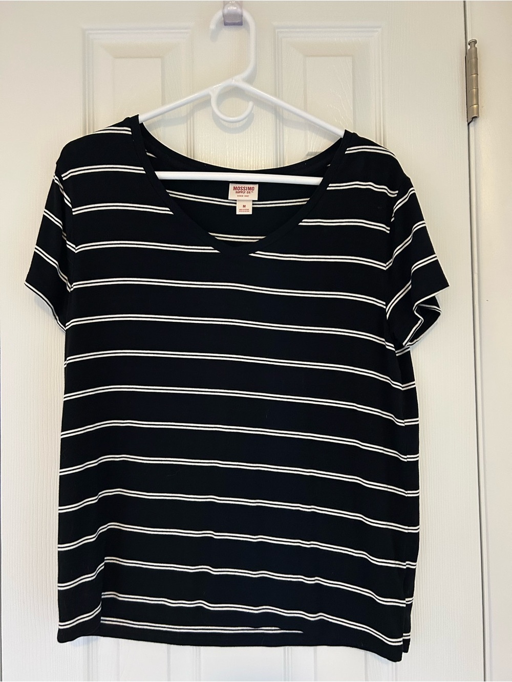 Mossimo Supply Co. Black and White Striped V-Neck Tee